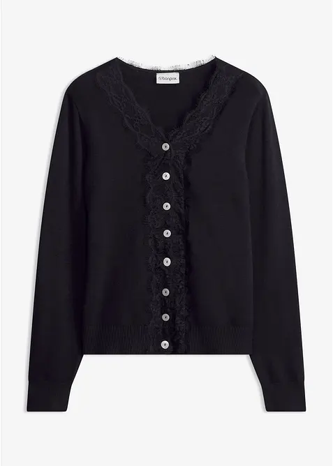 Strickjacke aus softem Viskose-Mix in schwarz von vorne - bonprix