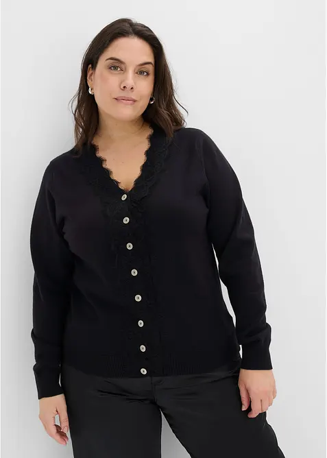 Strickjacke aus softem Viskose-Mix in schwarz von vorne (im Anschnitt) - bonprix