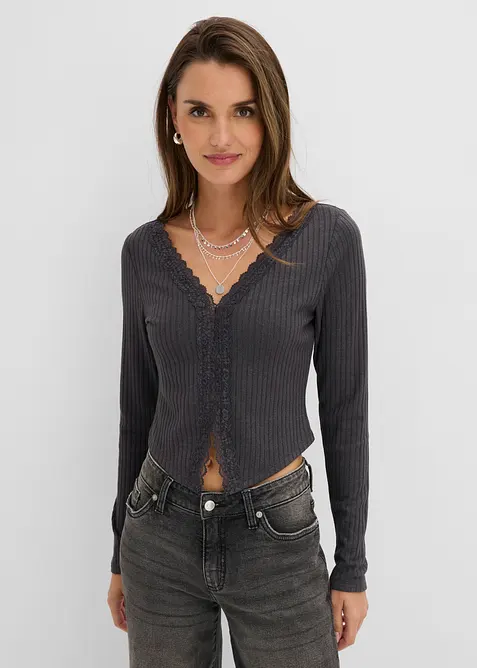 Rippshirt in grau von vorne (im Anschnitt) - bonprix