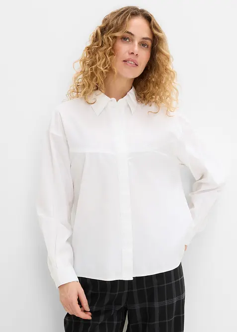 Hemdbluse aus Baumwoll-Mix in weiß von vorne (im Anschnitt) - bonprix