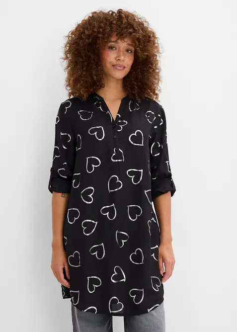 Longbluse mit glänzendem Druck in schwarz von vorne (im Anschnitt) - bonprix