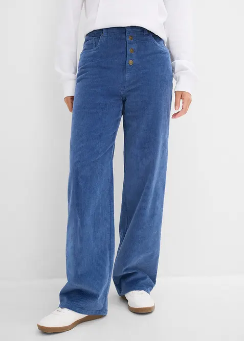 High-Waist-Cordhose aus Baumwoll-Mix in blau von vorne - bonprix