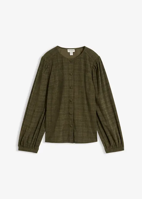 Karierte Cord-Bluse mit Pufferärmeln in grün von vorne - bonprix