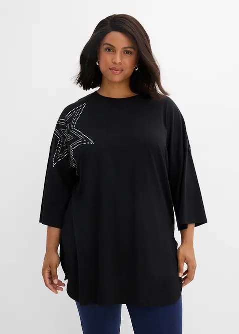 Oversize Longshirt aus reiner Bio-Baumwolle in schwarz von vorne (im Anschnitt) - bonprix