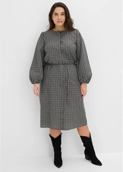 Kariertes Midikleid mit Bindegürtel in weiß von vorne (Totalaufnahme) - bonprix