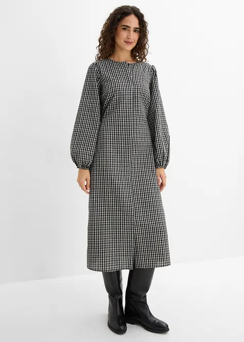 Kariertes Midikleid mit Bindegürtel in weiß von vorne (Totalaufnahme) - bonprix