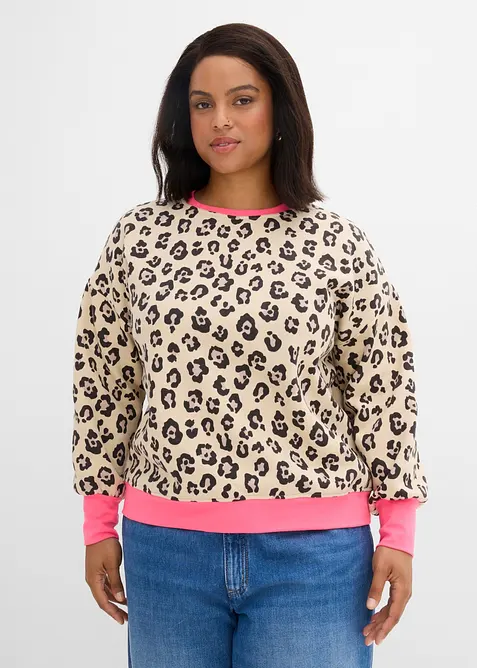 Sweatshirt aus Baumwoll-Mix in beige von vorne (im Anschnitt) - bonprix