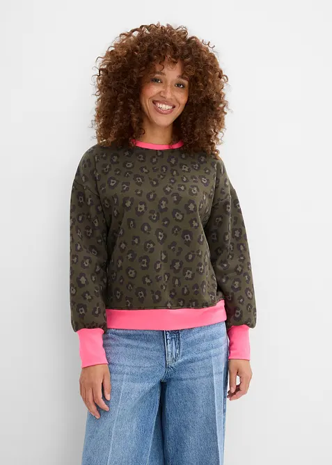 Sweatshirt aus Baumwoll-Mix in grün von vorne (im Anschnitt) - bonprix
