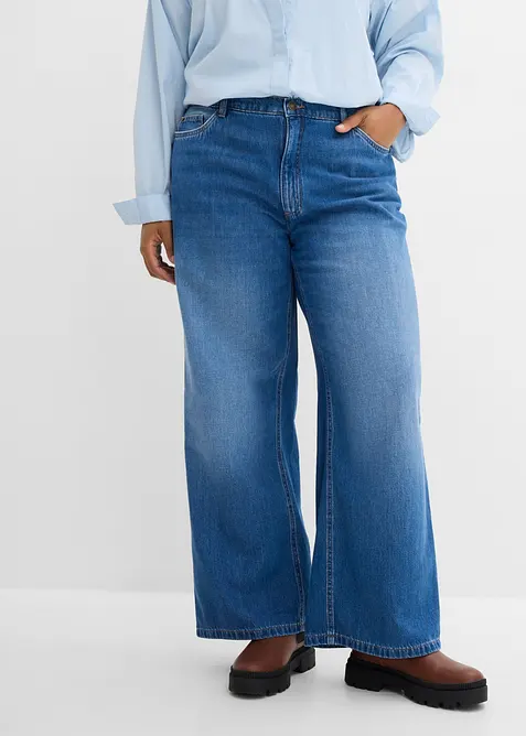 Wide-Leg-Jeans High Waist in blau von vorne - bonprix