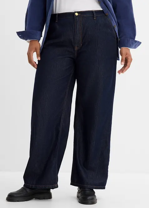 Wide-Leg-Jeans High Waist in blau von vorne - bonprix