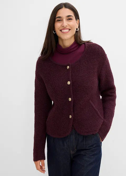 Weit geschnittene Strickjacke in rot von vorne (im Anschnitt) - bonprix