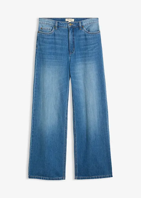 Wide-Leg-Jeans High Waist in blau von vorne - bonprix
