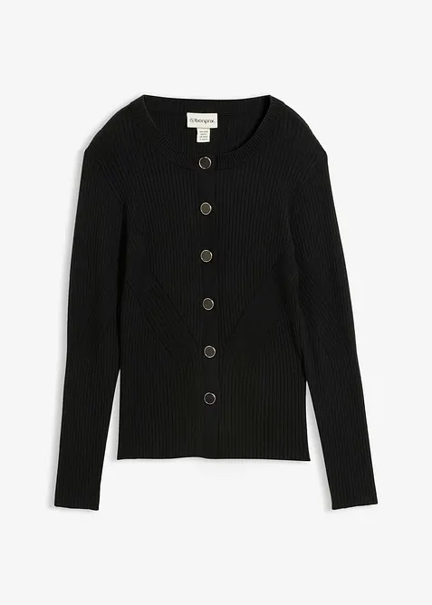 Feinstrickjacke aus Viskose-Mix in schwarz von vorne - bonprix