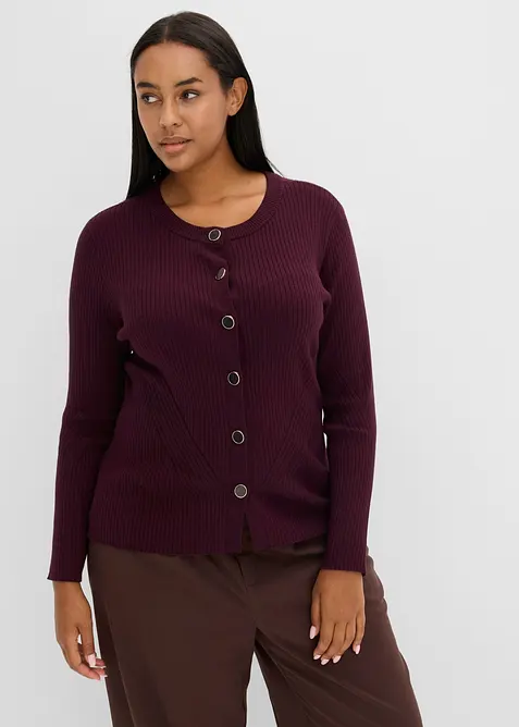 Feinstrickjacke aus Viskose-Mix in rot von vorne (im Anschnitt) - bonprix