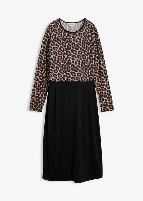 Baumwoll-Jerseykleid, Midilänge in schwarz von vorne - bonprix