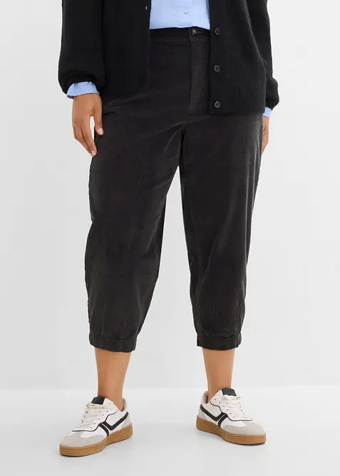 Cordhose in Barellform in grau von vorne - bonprix