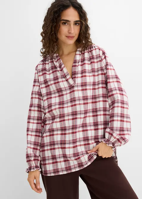 Flanell-Tunikabluse aus reiner Baumwolle in weiß von vorne (im Anschnitt) - bonprix