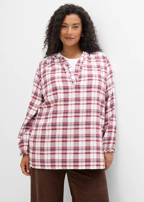 Flanell-Tunikabluse aus reiner Baumwolle in weiß von vorne (im Anschnitt) - bonprix