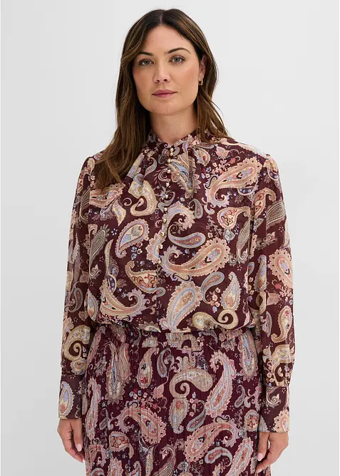 Chiffon Tunikabluse mit Stehkragen in rot von vorne (im Anschnitt) - bonprix