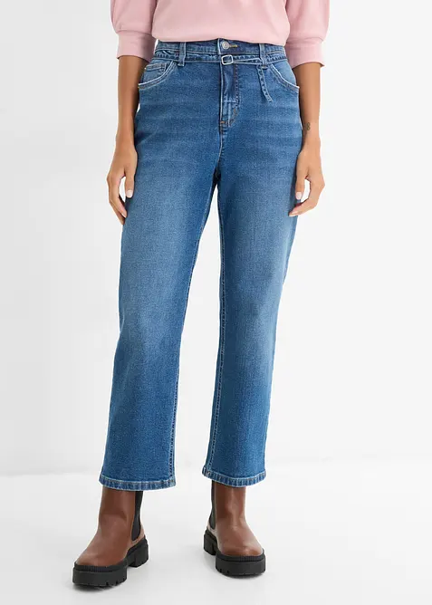 Straight-Jeans High Waist, cropped in blau von vorne - bonprix