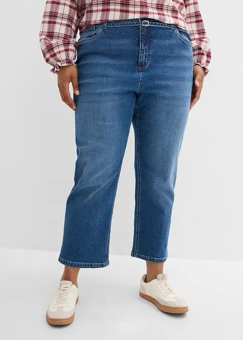 Straight-Jeans High Waist, cropped in blau von vorne - bonprix