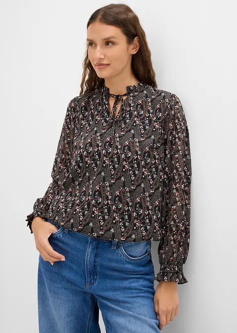 Bluse aus leichtem Chiffon in schwarz von vorne (im Anschnitt) - bonprix