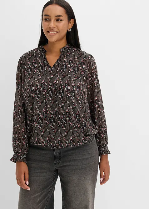 Bluse aus leichtem Chiffon in schwarz von vorne (im Anschnitt) - bonprix