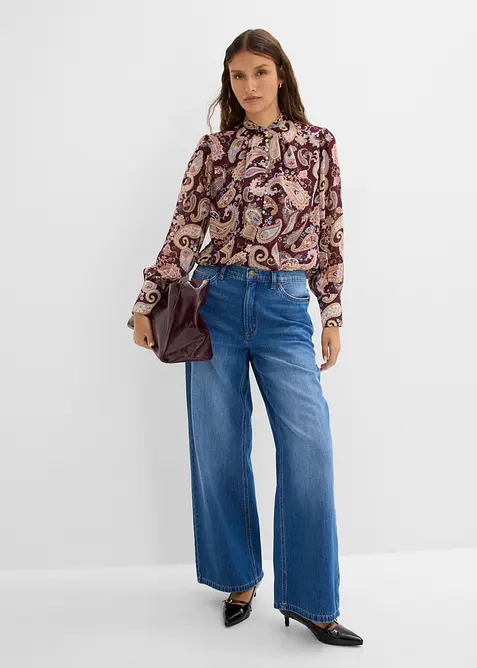 Chiffon Tunikabluse mit Stehkragen in rot im Look von vorne (Totalaufnahme) - bonprix