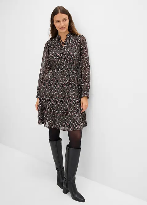 Chiffonkleid in schwarz von vorne (Totalaufnahme) - bonprix