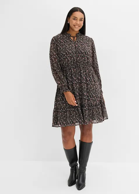 Chiffonkleid in schwarz von vorne (Totalaufnahme) - bonprix