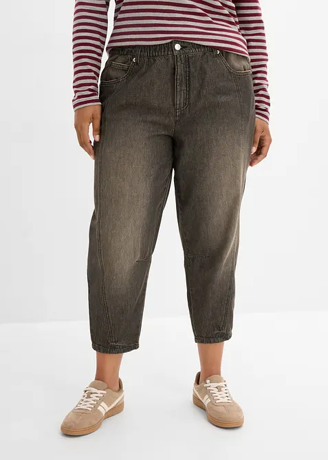Barrel-Jeans Mid Waist, Bequembund in grau von vorne - bonprix