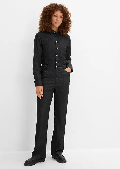 Jeans-Overall in schwarz von vorne (Totalaufnahme) - bonprix