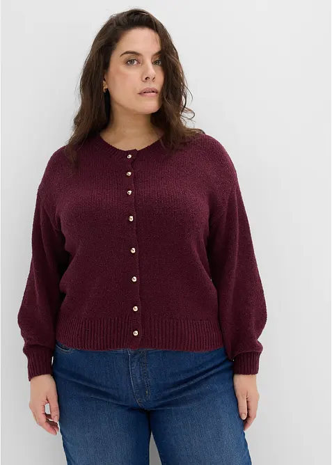 Grobstrickjacke mit goldener Knopfleiste in rot von vorne (im Anschnitt) - bonprix