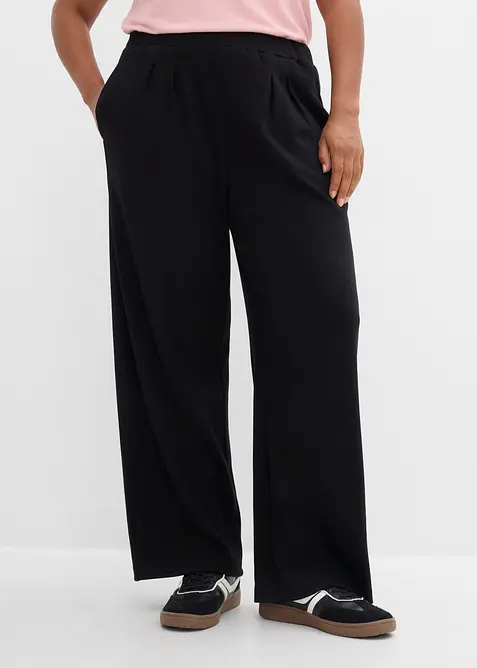 Jersey-Hose mit Bundfalten in schwarz von vorne - bonprix