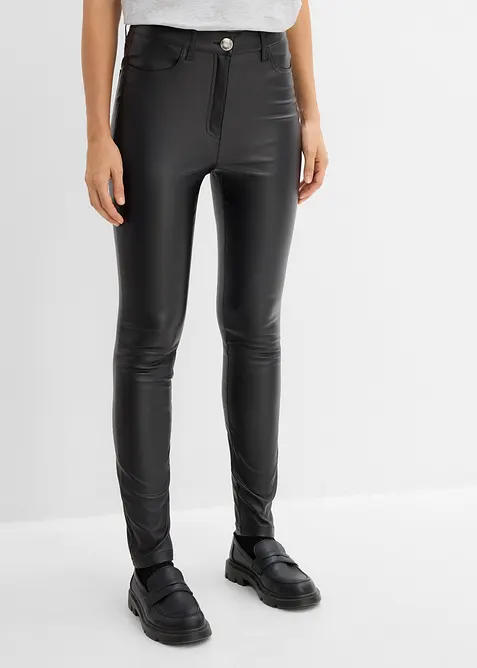 Beschichtete Bauchweg-Bengalin-Hose aus Viskose-Mix in schwarz von vorne - bonprix