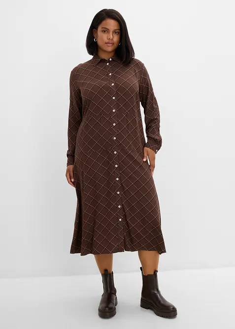 Blusenkleid aus reiner Viskose mit Eingriffstaschen in braun von vorne (Totalaufnahme) - bonprix