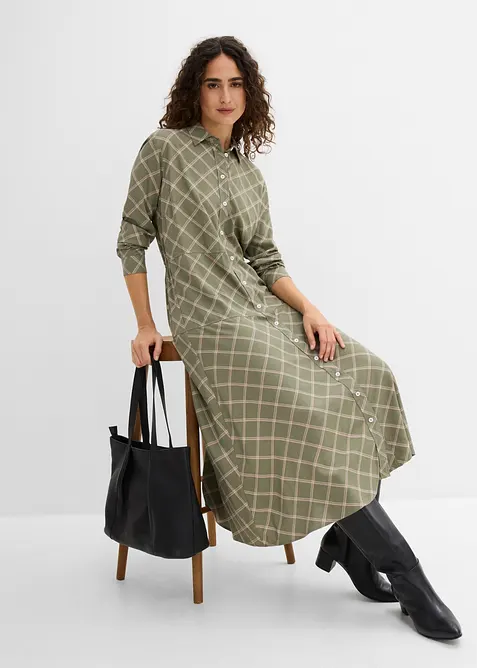 Blusenkleid aus reiner Viskose mit Eingriffstaschen in grün im Look von vorne (Totalaufnahme) - bonprix