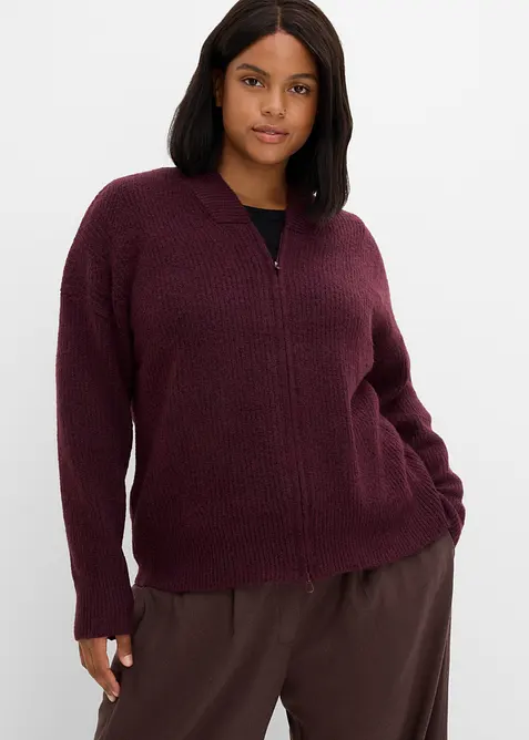 Strickjacke mit Reißverschluss aus weichem Woll-Mix in rot von vorne (im Anschnitt) - bonprix