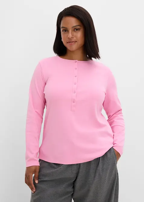 Langarmshirt aus schwerer Bio-Baumwolle in rosa von vorne (im Anschnitt) - bonprix