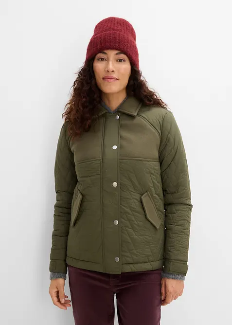 Steppjacke mit Materialmix Wollimitat in grün von vorne (im Anschnitt) - bonprix