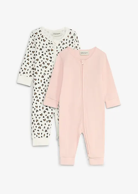 Weiche Baby Schlafoveralls aus reiner Bio-Baumwolle (2er Pack) in rosa von vorne - bonprix