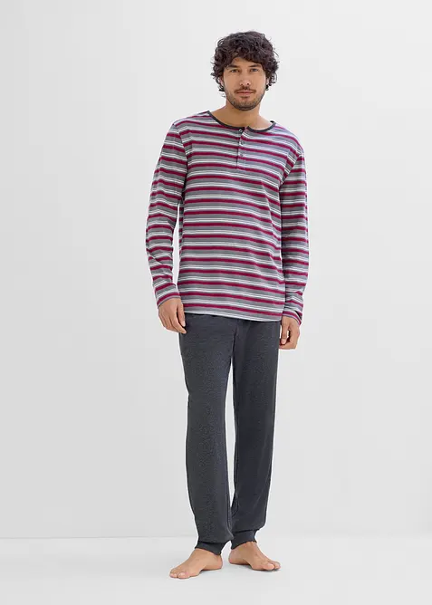 Pyjama aus reiner Baumwolle in grau von vorne (Totalaufnahme) - bonprix