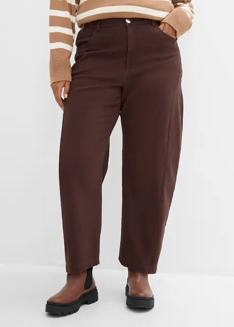 Barrel-Twillhose aus Baumwoll-Mix in braun von vorne - bonprix