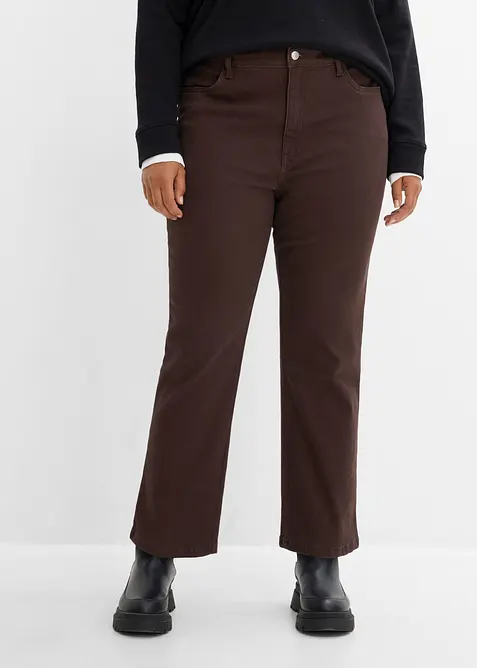 Verkürzte Bootcut-Twillhose aus Baumwoll-Mix in braun von vorne - bonprix