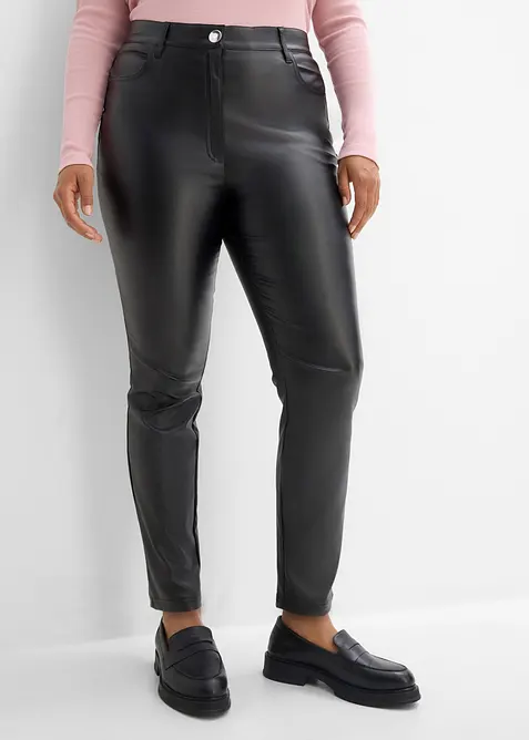 Beschichtete Bauchweg-Bengalin-Hose aus Viskose-Mix in schwarz von vorne - bonprix