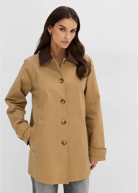 Gewachste Übergangsjacke mit Cord-Kragen in braun von vorne (im Anschnitt) - bonprix