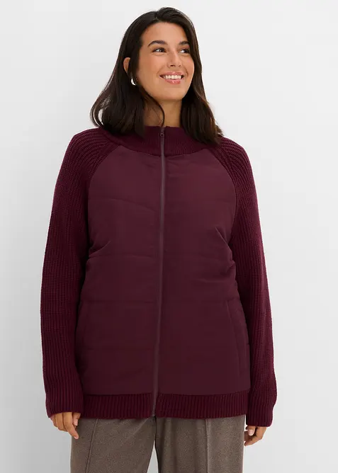 Hybridjacke, Steppjacke mit Strick in rot von vorne (im Anschnitt) - bonprix