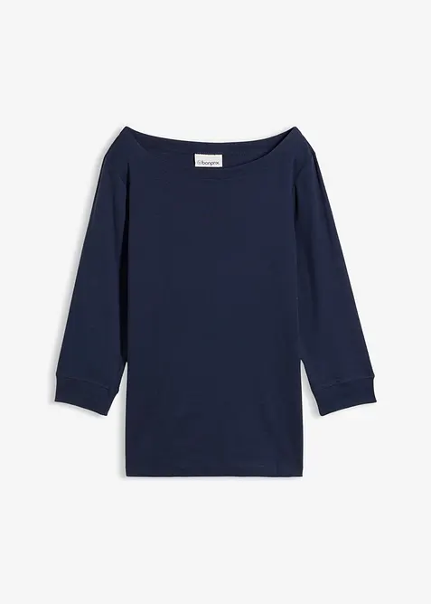 Langarmshirt aus reiner Bio-Baumwolle in blau von vorne - bonprix