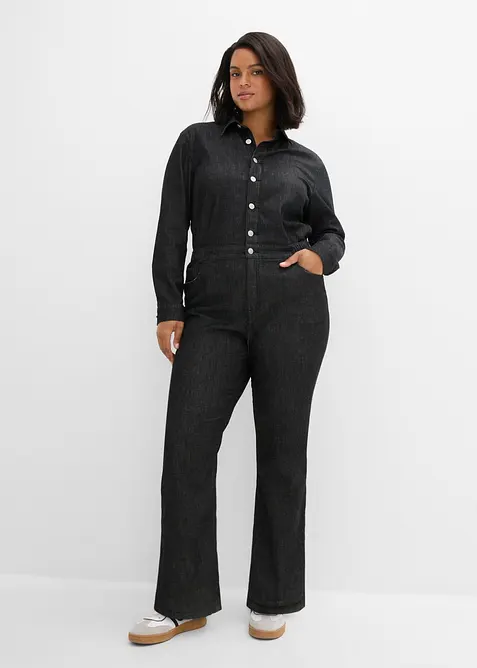 Jeans-Overall in schwarz von vorne (Totalaufnahme) - bonprix