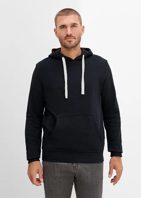 Hoodie aus reiner Baumwolle in schwarz von vorne (im Anschnitt) - bonprix